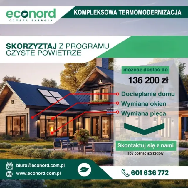 Ulotka promocyjna Econord, program Czyste Powietrze, kompleksowa termomodernizacja