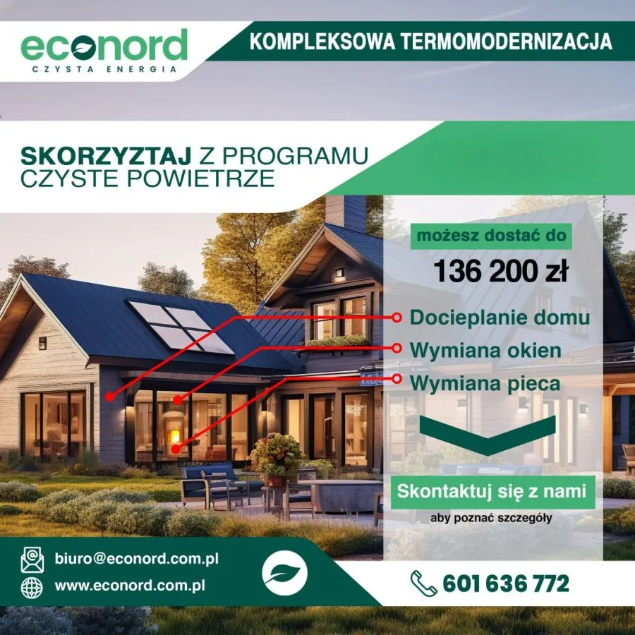 Ulotka promocyjna Econord, program Czyste Powietrze, kompleksowa termomodernizacja